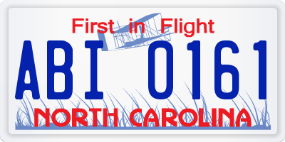 NC license plate ABI0161
