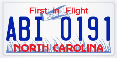 NC license plate ABI0191