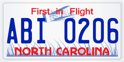 NC license plate ABI0206