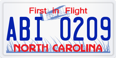 NC license plate ABI0209