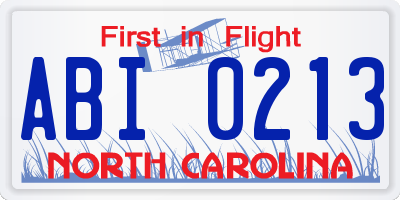 NC license plate ABI0213