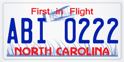 NC license plate ABI0222