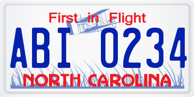NC license plate ABI0234