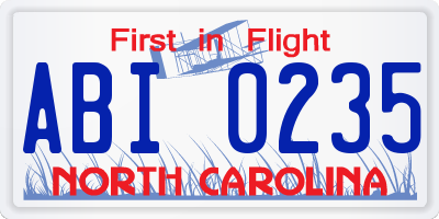 NC license plate ABI0235