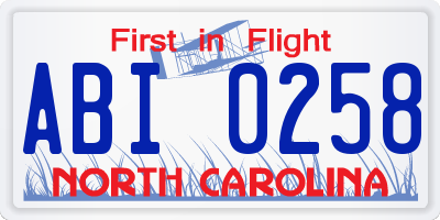NC license plate ABI0258