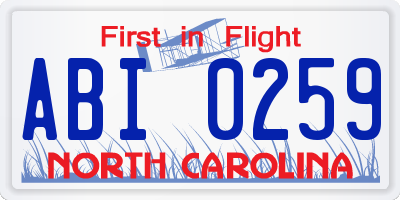 NC license plate ABI0259