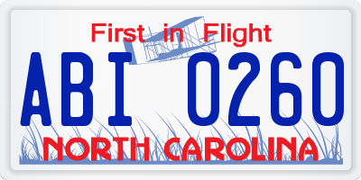 NC license plate ABI0260