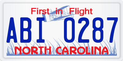 NC license plate ABI0287