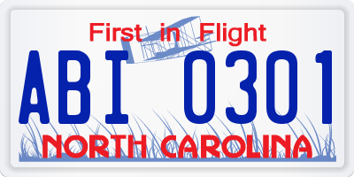 NC license plate ABI0301