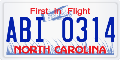 NC license plate ABI0314