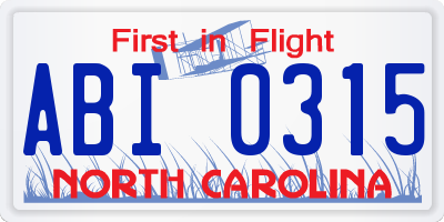NC license plate ABI0315