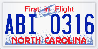 NC license plate ABI0316