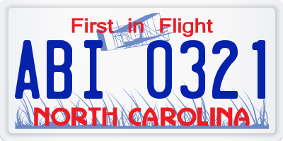 NC license plate ABI0321