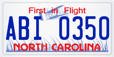 NC license plate ABI0350