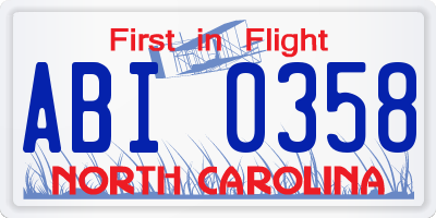 NC license plate ABI0358