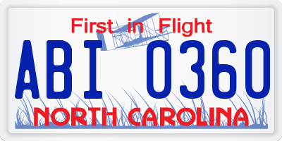 NC license plate ABI0360