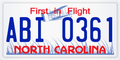NC license plate ABI0361