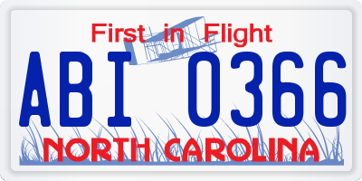 NC license plate ABI0366