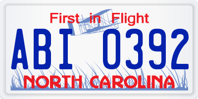 NC license plate ABI0392