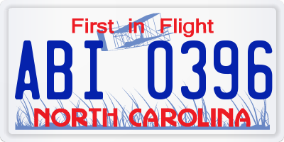 NC license plate ABI0396
