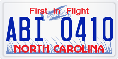 NC license plate ABI0410