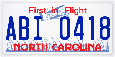 NC license plate ABI0418