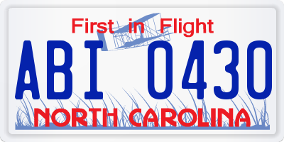 NC license plate ABI0430