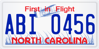 NC license plate ABI0456