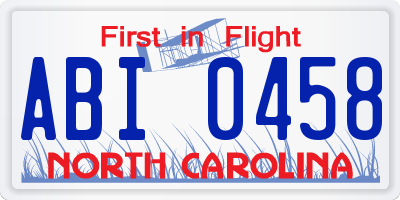 NC license plate ABI0458