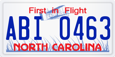 NC license plate ABI0463