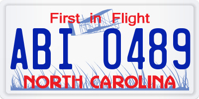 NC license plate ABI0489