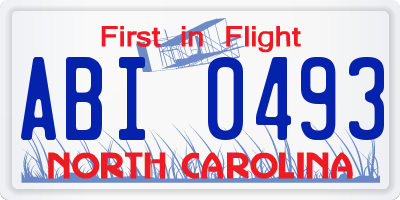 NC license plate ABI0493