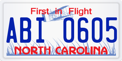 NC license plate ABI0605