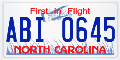 NC license plate ABI0645
