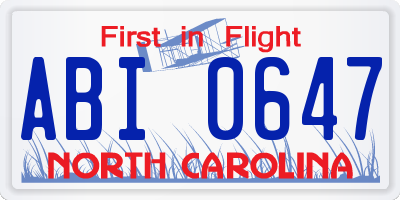 NC license plate ABI0647