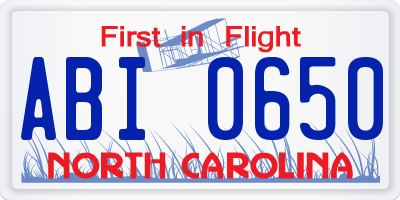 NC license plate ABI0650