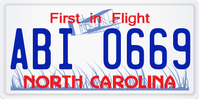 NC license plate ABI0669