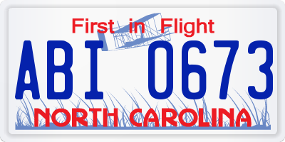 NC license plate ABI0673