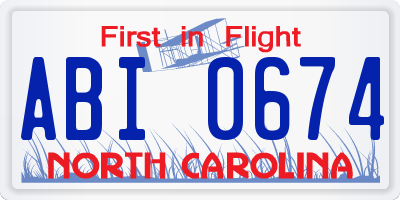 NC license plate ABI0674
