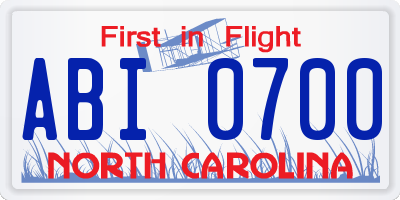 NC license plate ABI0700