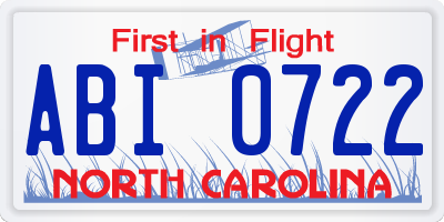 NC license plate ABI0722