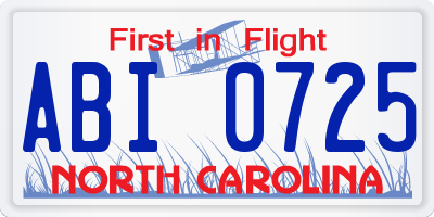 NC license plate ABI0725