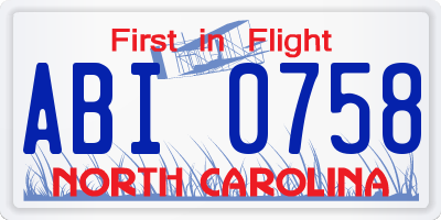 NC license plate ABI0758
