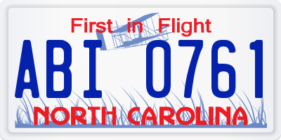 NC license plate ABI0761