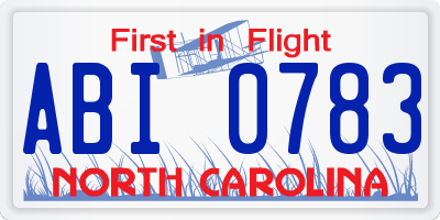NC license plate ABI0783
