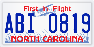 NC license plate ABI0819