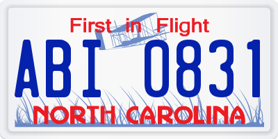 NC license plate ABI0831