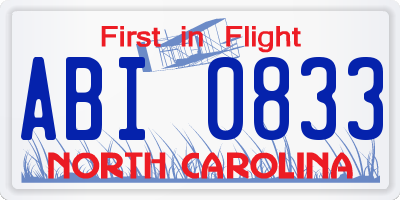 NC license plate ABI0833