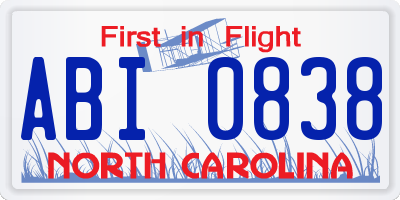 NC license plate ABI0838