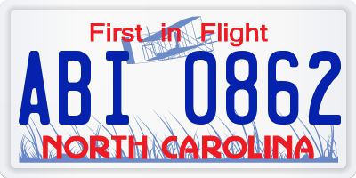 NC license plate ABI0862